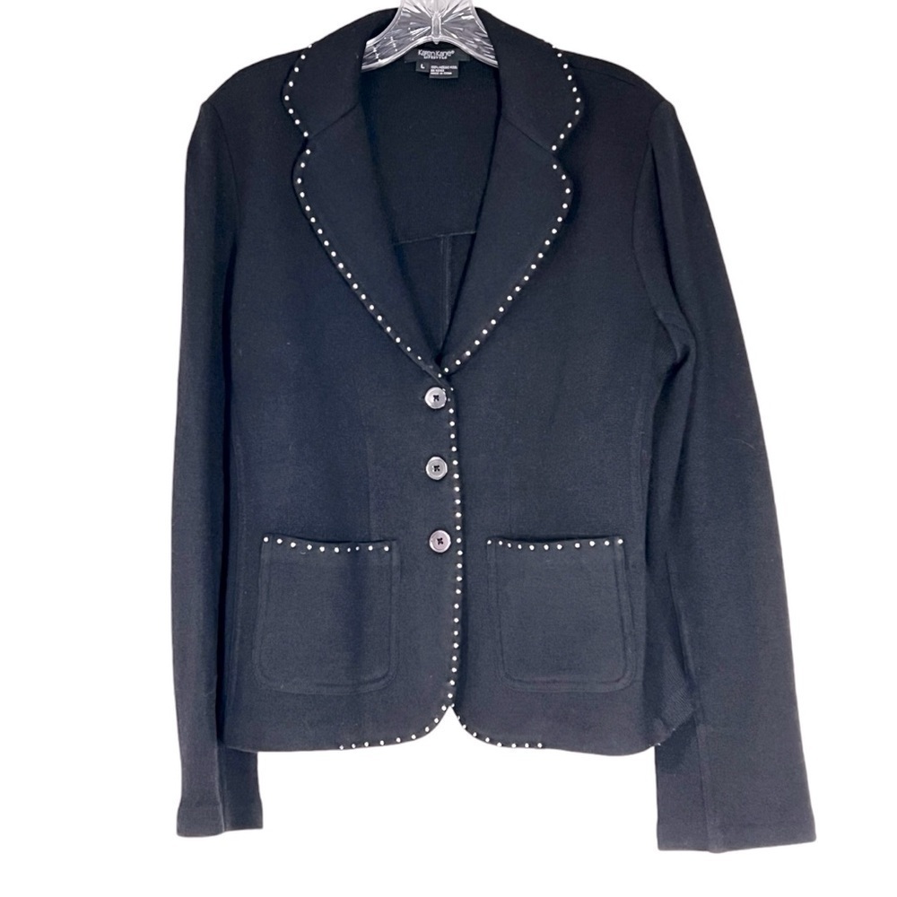 KAREN KANE Lifestyle Black Merino Wool Silver Studs Blazer Jacket Women's Size L